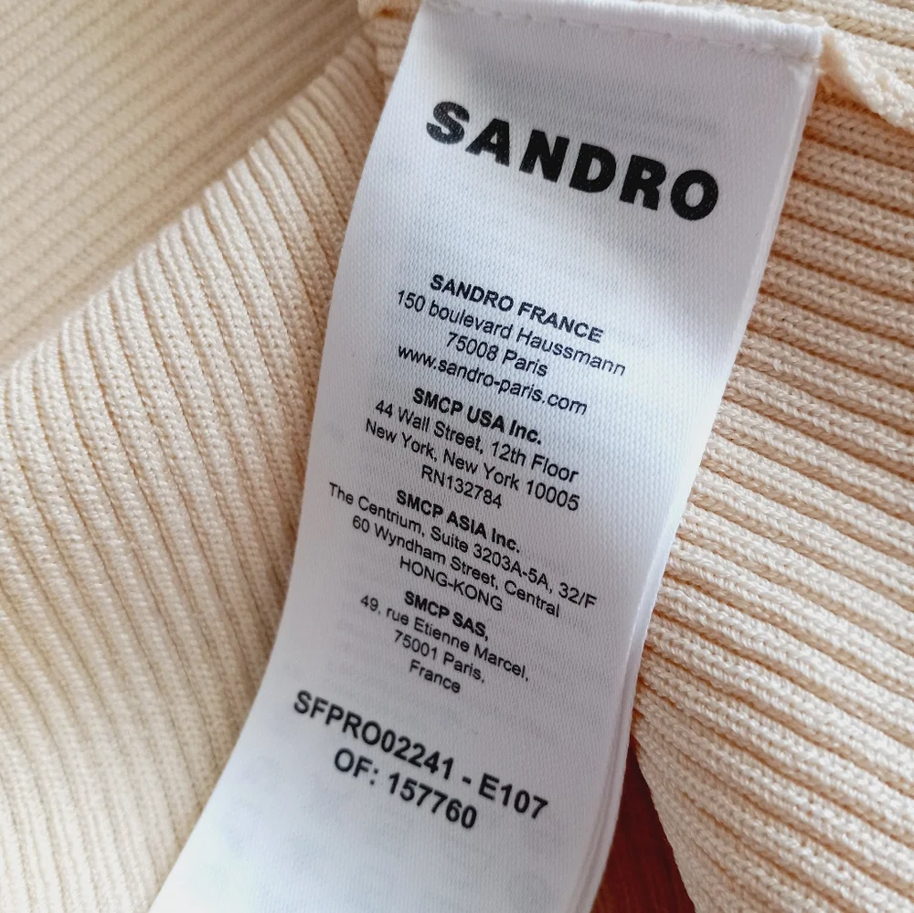 Sandro Piana V Neck Ribbed Midi Dress Ecru Orange Boarder Stripe 42 - Picture 10 of 16